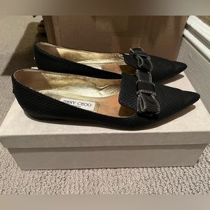Jimmy Choo Snake embossed Black Flats, Size 38.5 (8.5)
